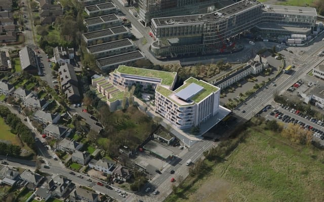 Aerial photomontage of the Maldron Hotel at Former Tara Towers Hotel – Dublin 4