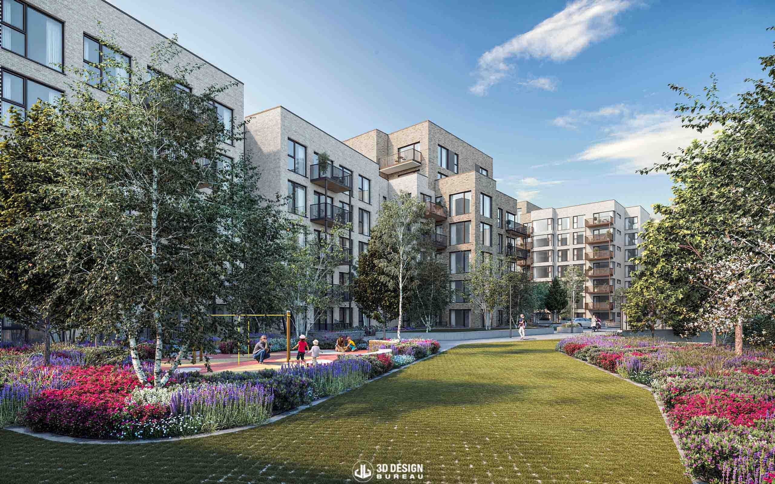 Architectural CGI of Brickfield Square Apartments in Crumlin, Dublin 12.