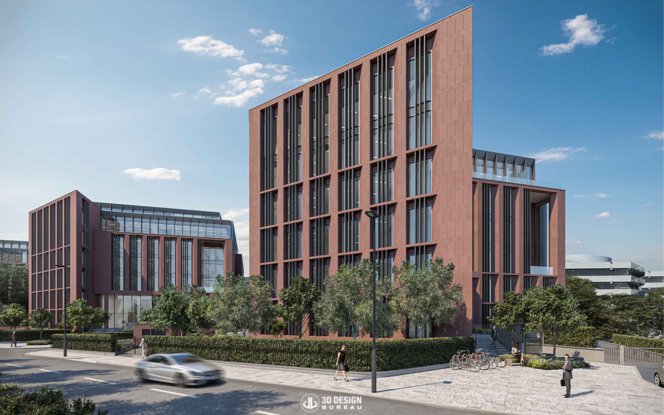 Architectural CGI of Proposed Office Extension at Ballsbridge Park, Co. Dublin.