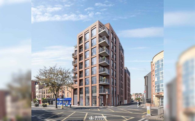 Architectural CGI of proposed apartment development on Brunswick Street, Dublin 7 (proposed).
