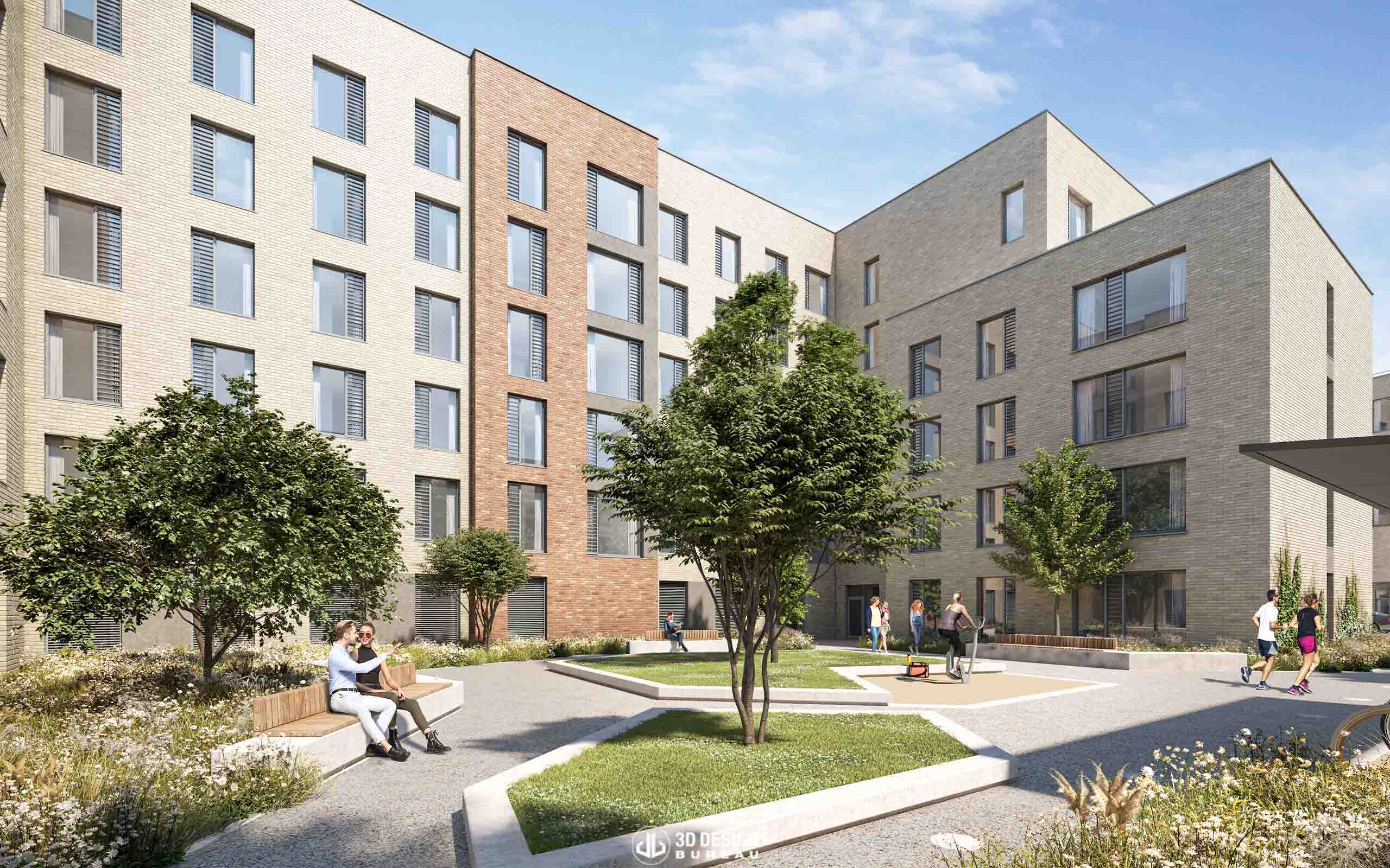Architectural CGI of proposed Student Accomodation in Santry, Co. Dublin.