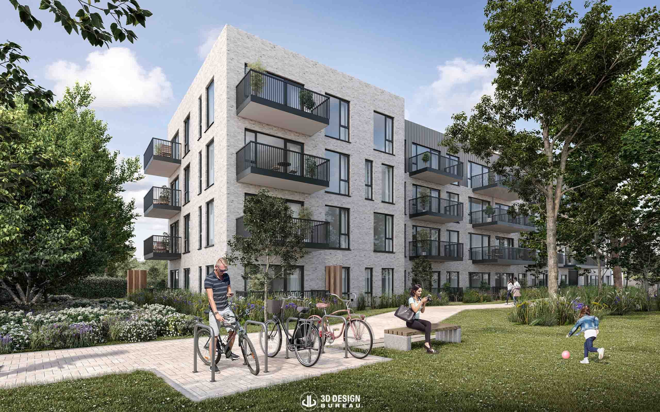 Architectural CGI of approved apartment development at The Lodge, Clonsilla, Dublin 15.
