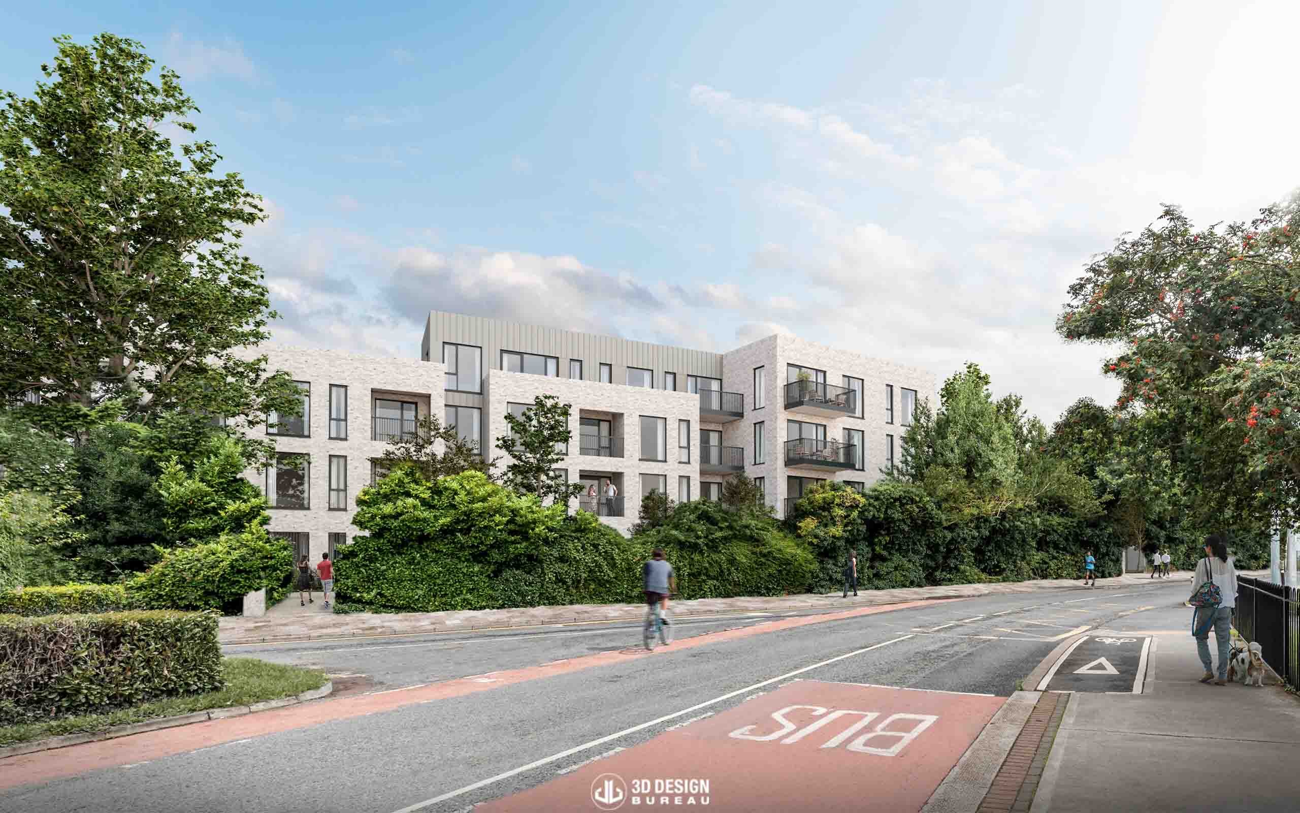 Architectural CGI of approved apartment development at the Lodge, Clonsilla, Dublin 15.