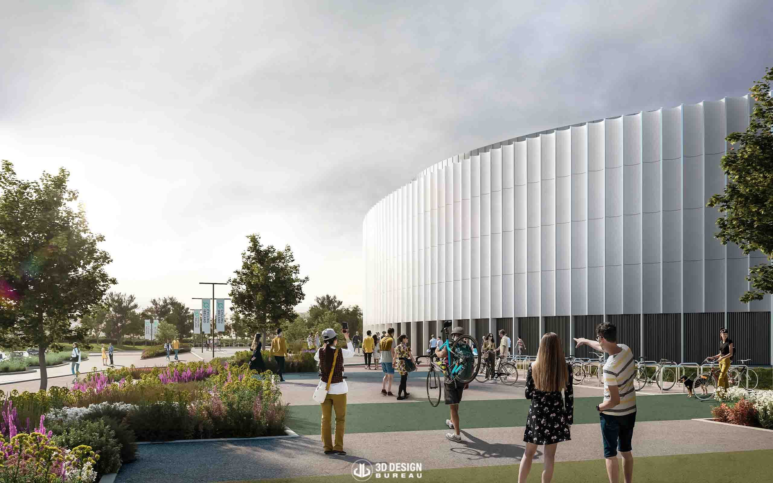 Architectural CGI of proposed Velodrome for Sport Ireland Campus Masterplan