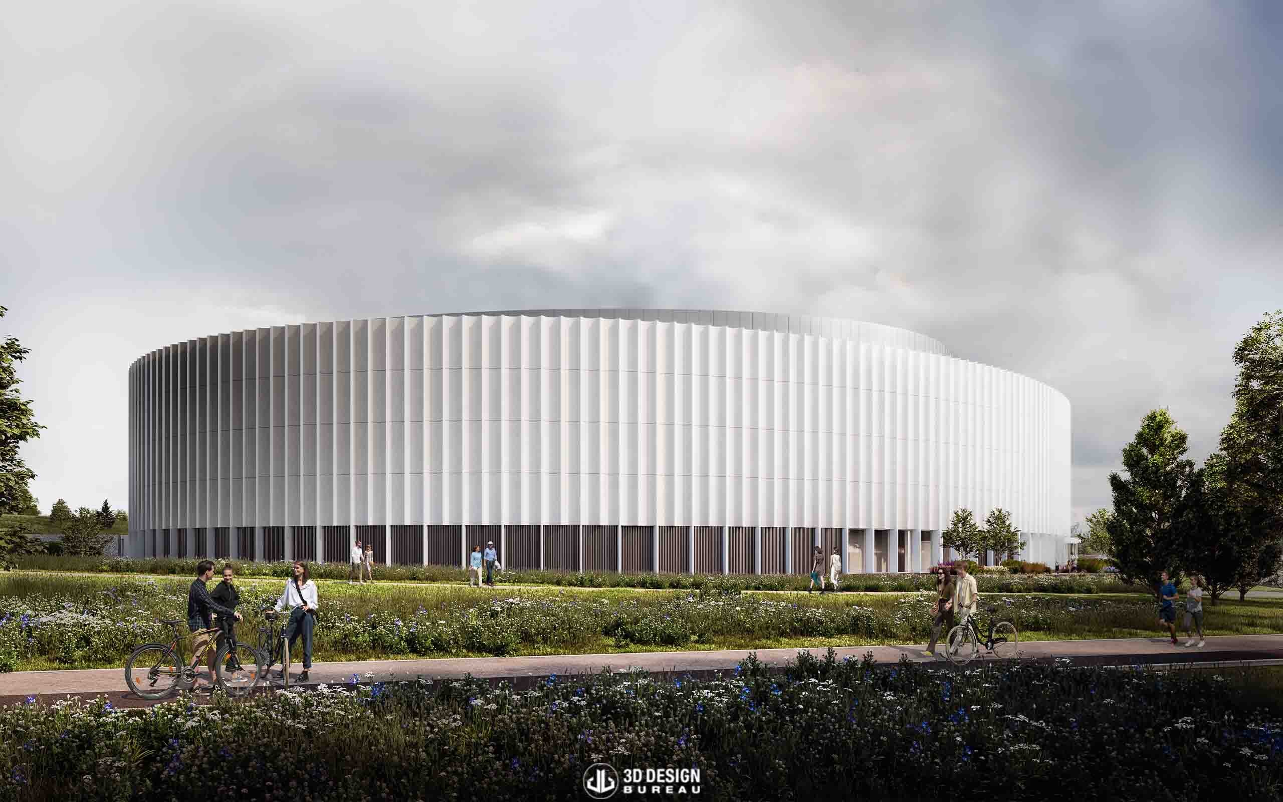 Architectural CGI of proposed Velodrome for Sport Ireland Campus Masterplan