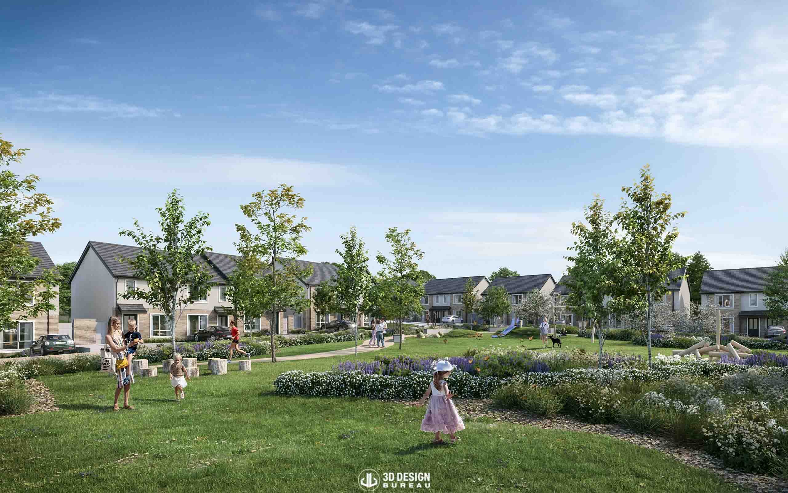 Architectural CGI of proposed Residential Development in Caragh, Kildare.
