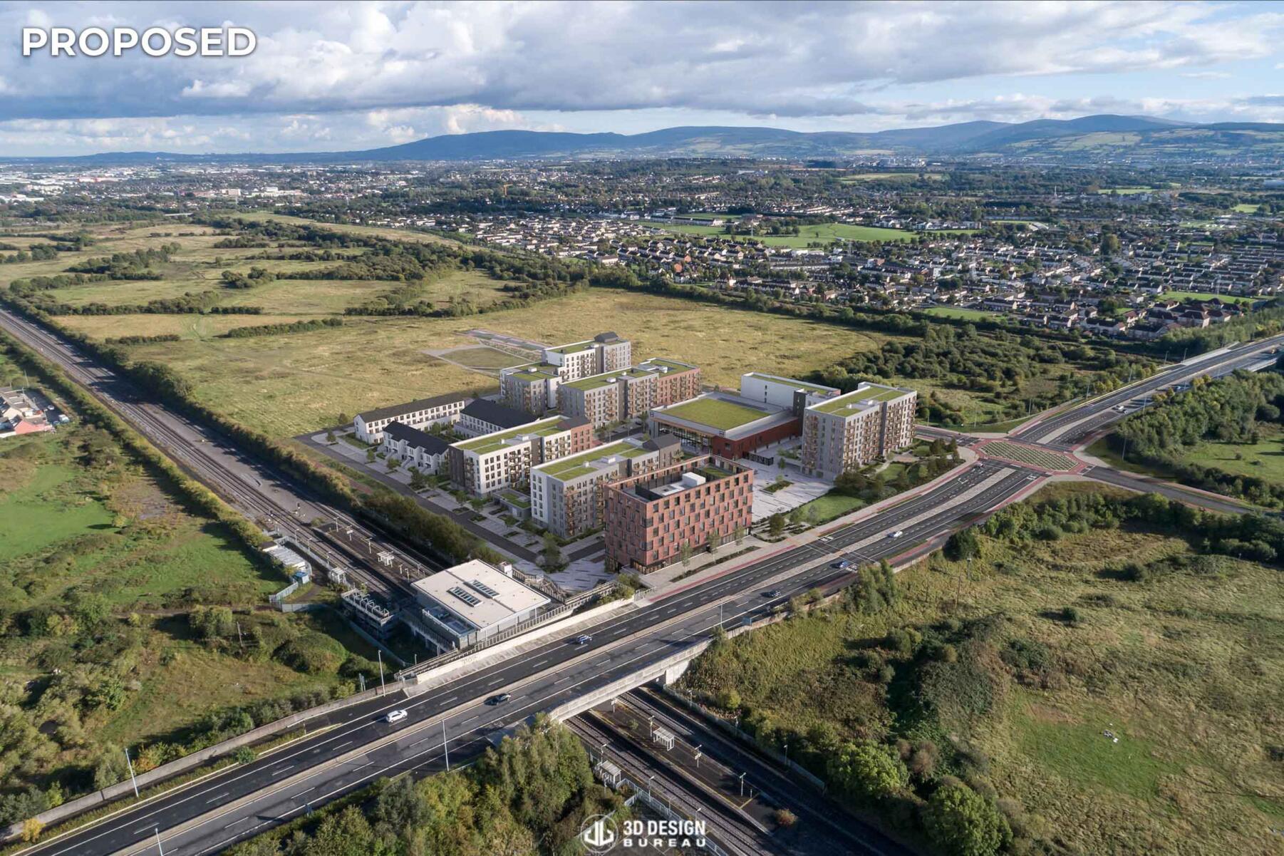 Aerial photomontage of the approved development Seven Mills in Clonburris for visual impact assessment(proposed)