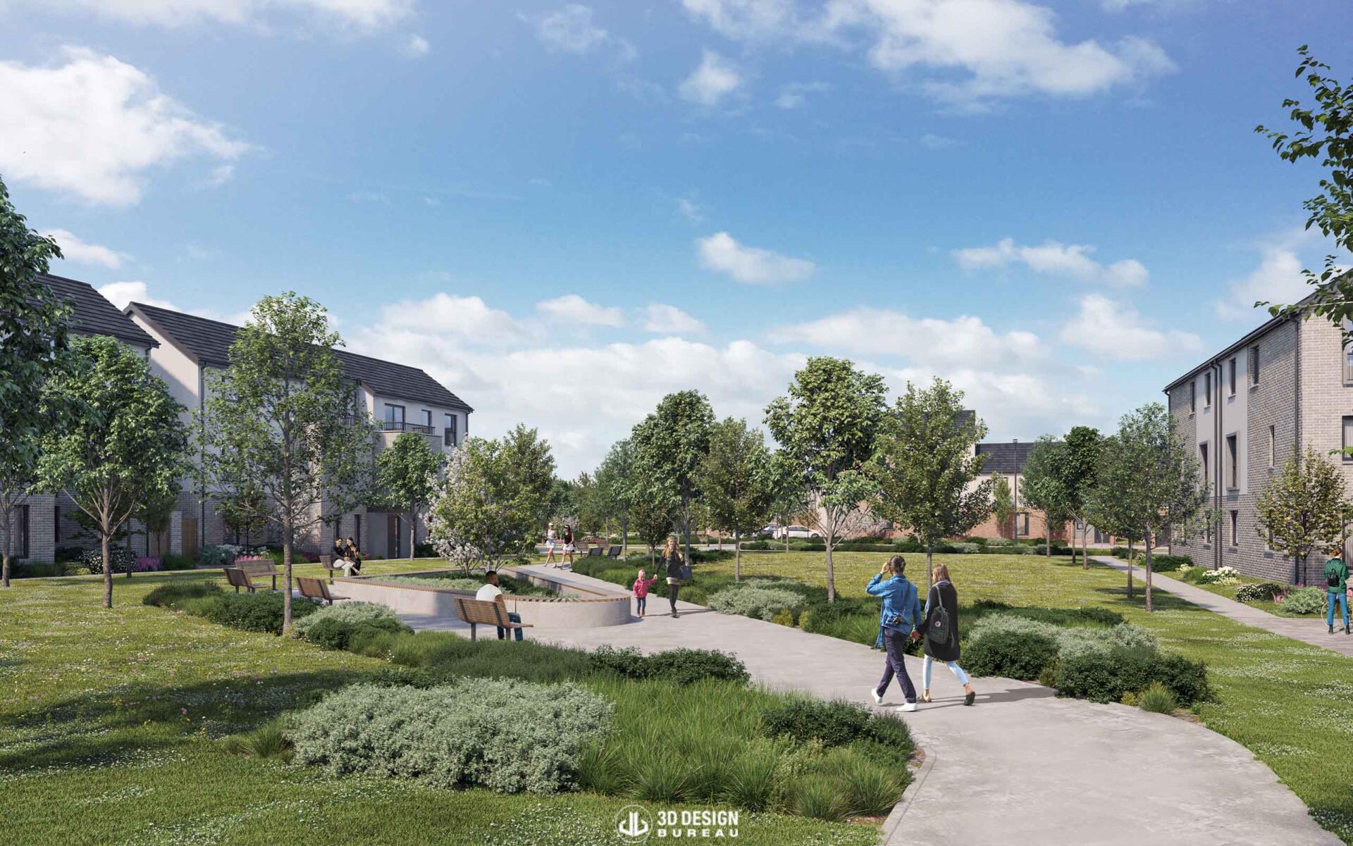 Computer generated imagery of the proposed development Hollystown in Dublin 15