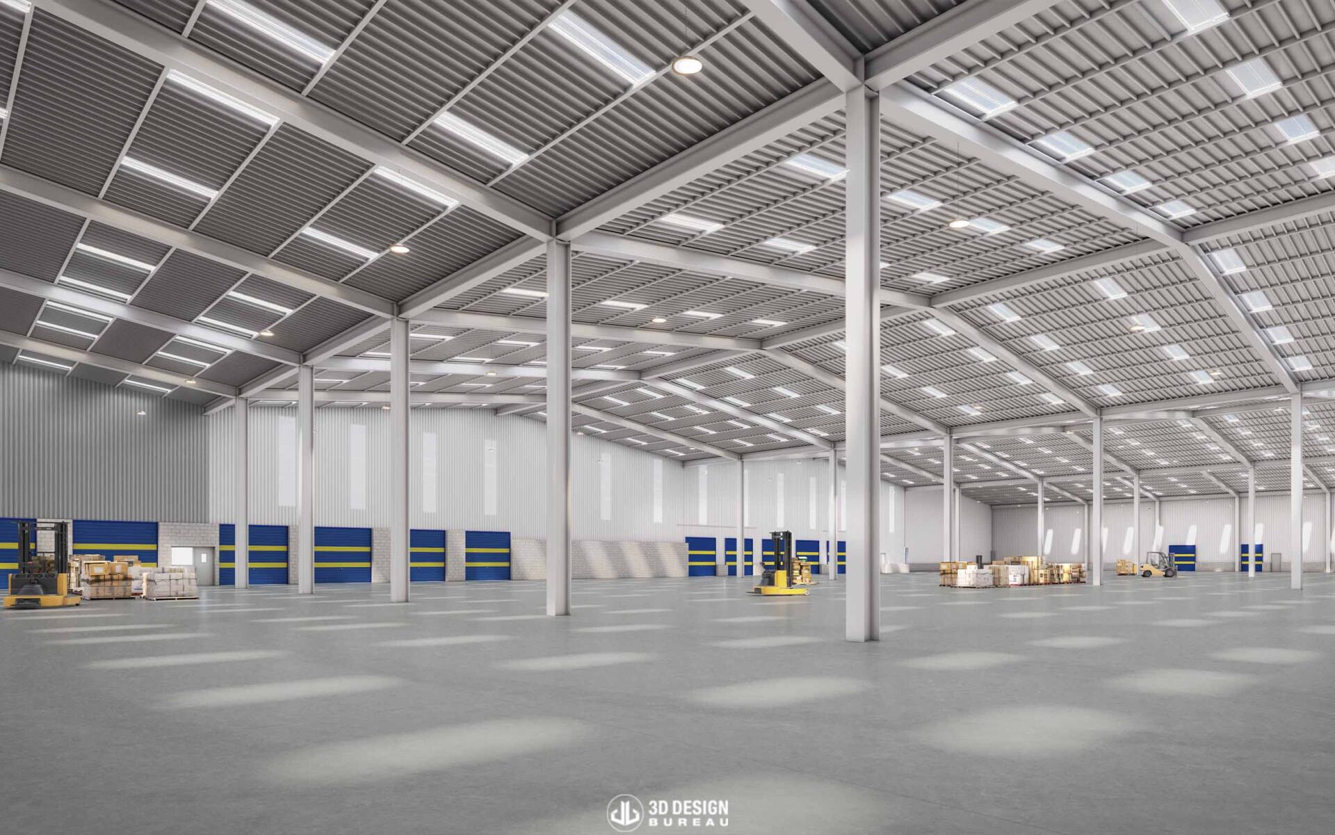 Interior computer generated imagery of the warehouse