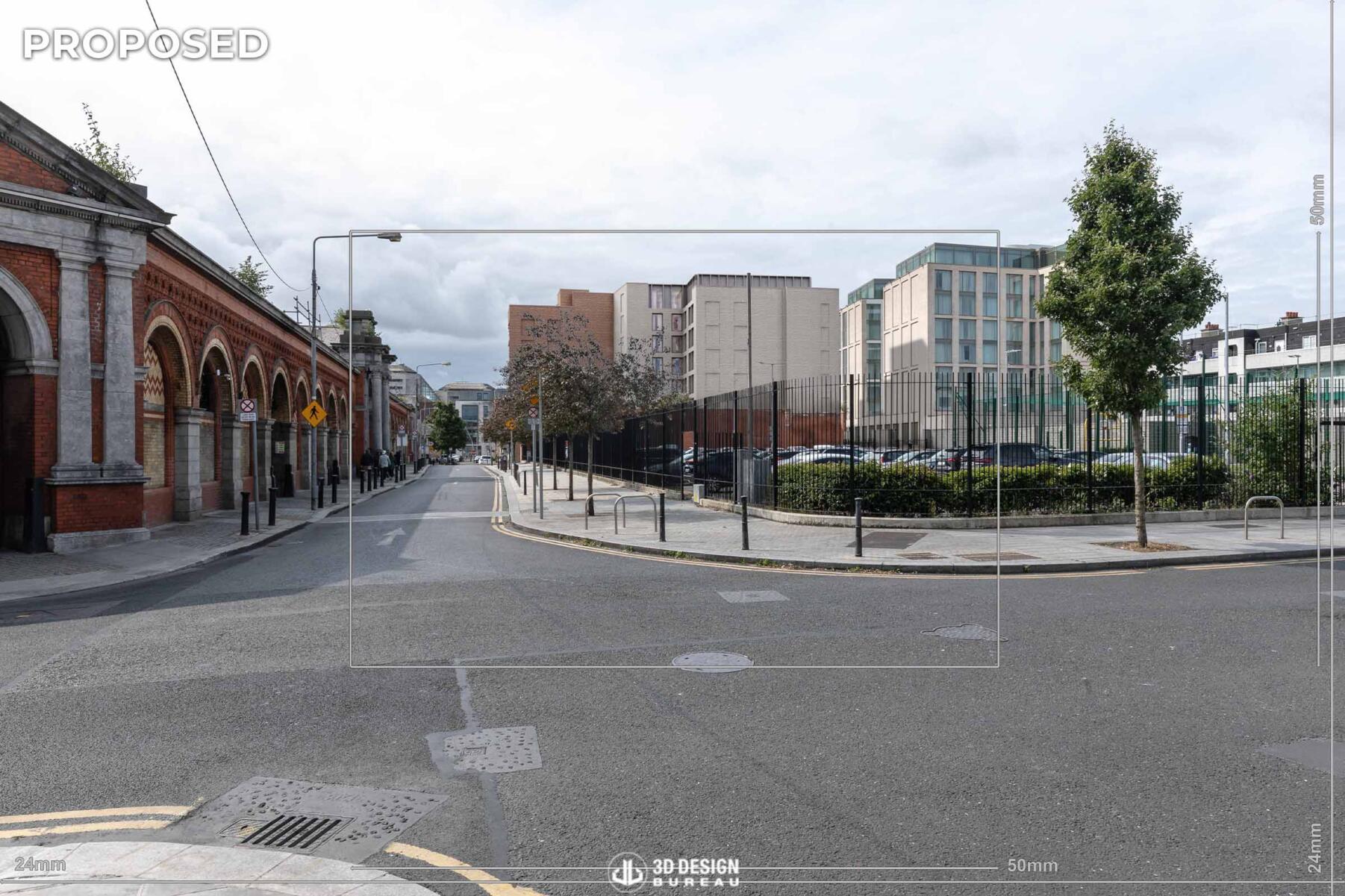 Proposed state Verified View montage of the planned development in Dublin 7, created for a visual impact assessment