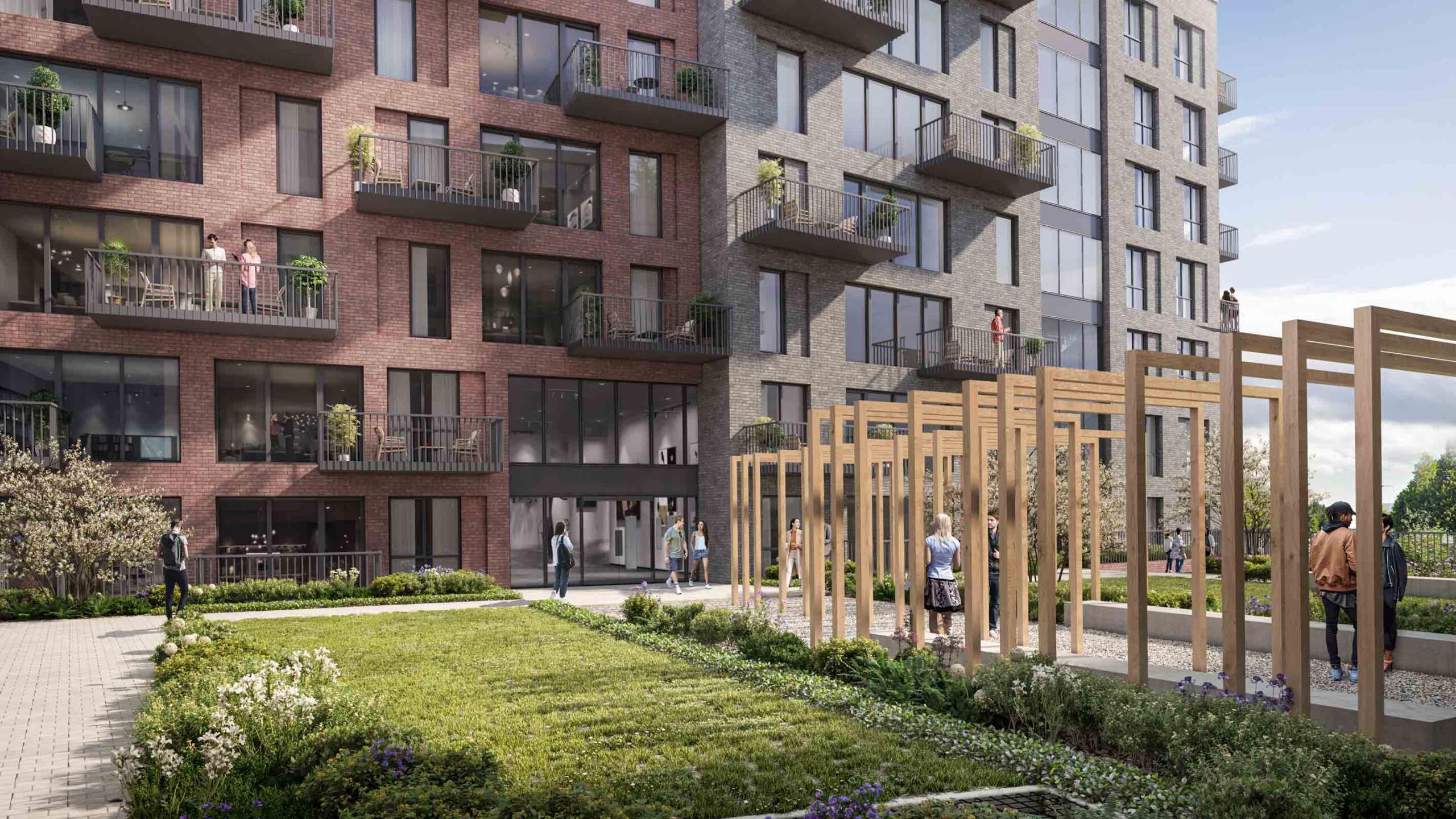 Apartment building with garden