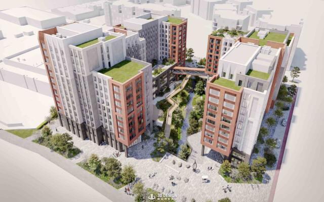 Aerial computer generated imagery of the Gowan Motors large scale residential development