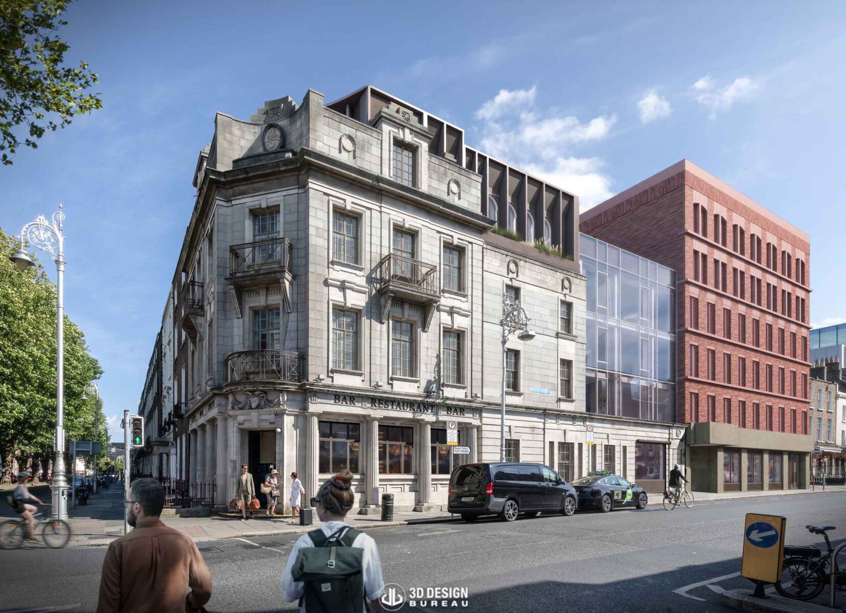 Presentation photomontage of the proposed boutique hotel at the former Ulster Bank on Baggot Street Lower, Dublin