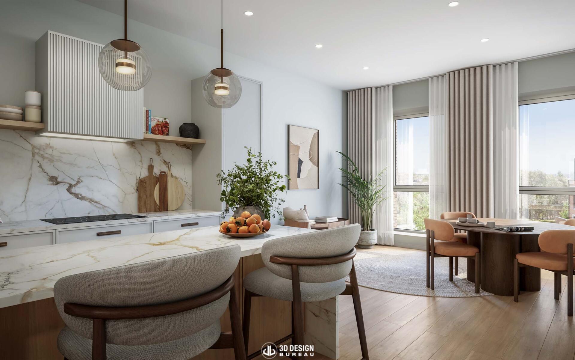 Interior computer generated imagery of the residential development Barnhill Place in Dalkey