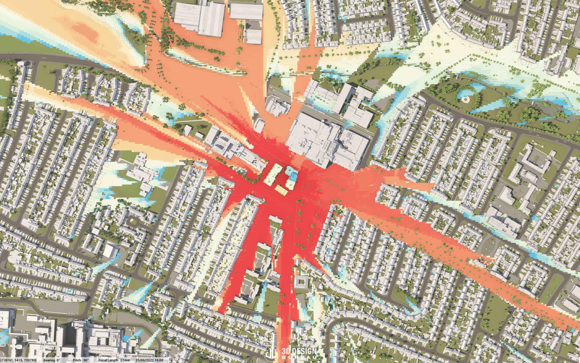 Zone of Theoretical Visibility (ZTV) image showing the potential extent of visibility for an undisclosed proposed development.