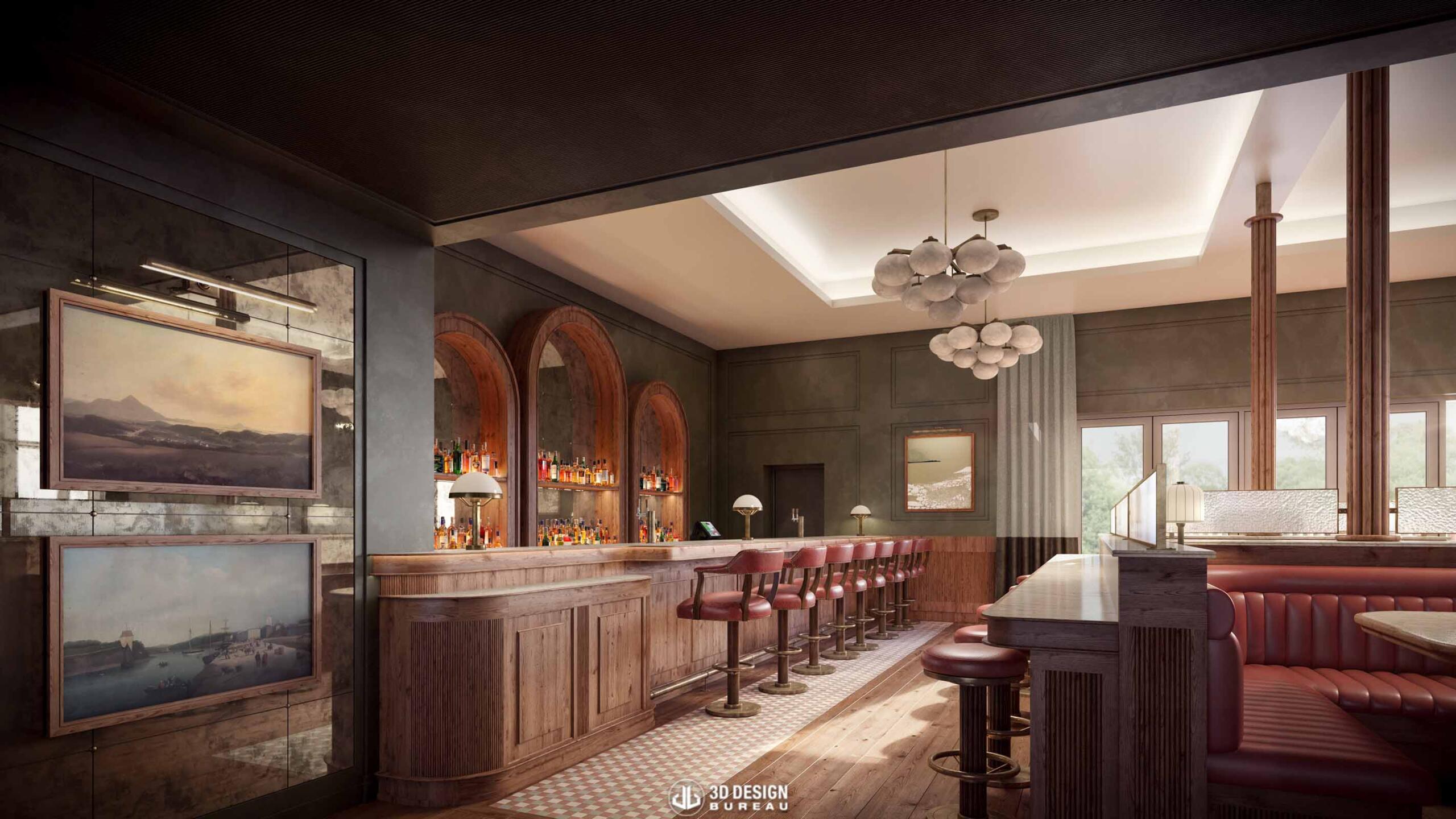 Interior computer generated imagery of the Hotel in Westport