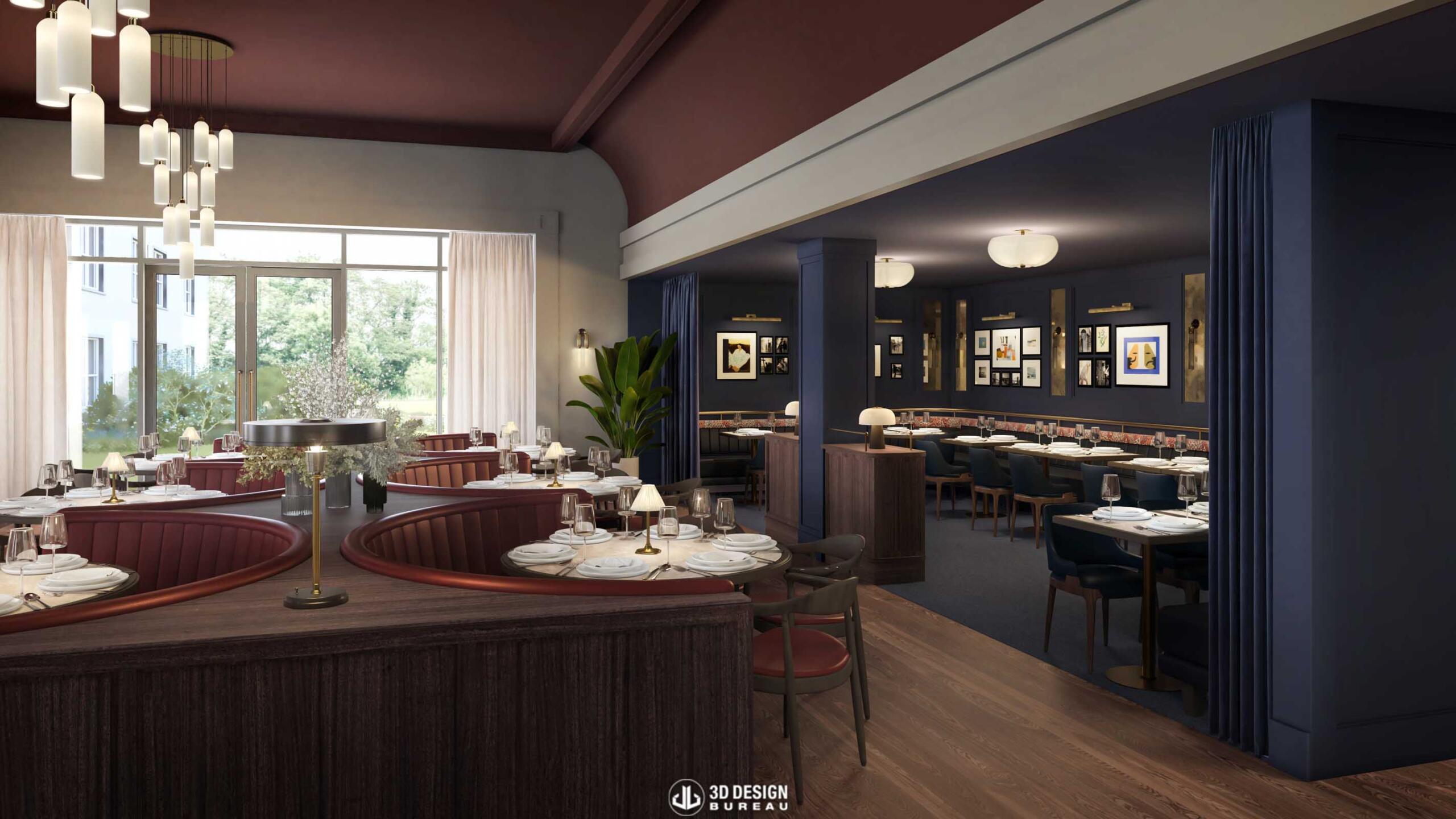 Interior computer generated imagery of the Hotel in Westport