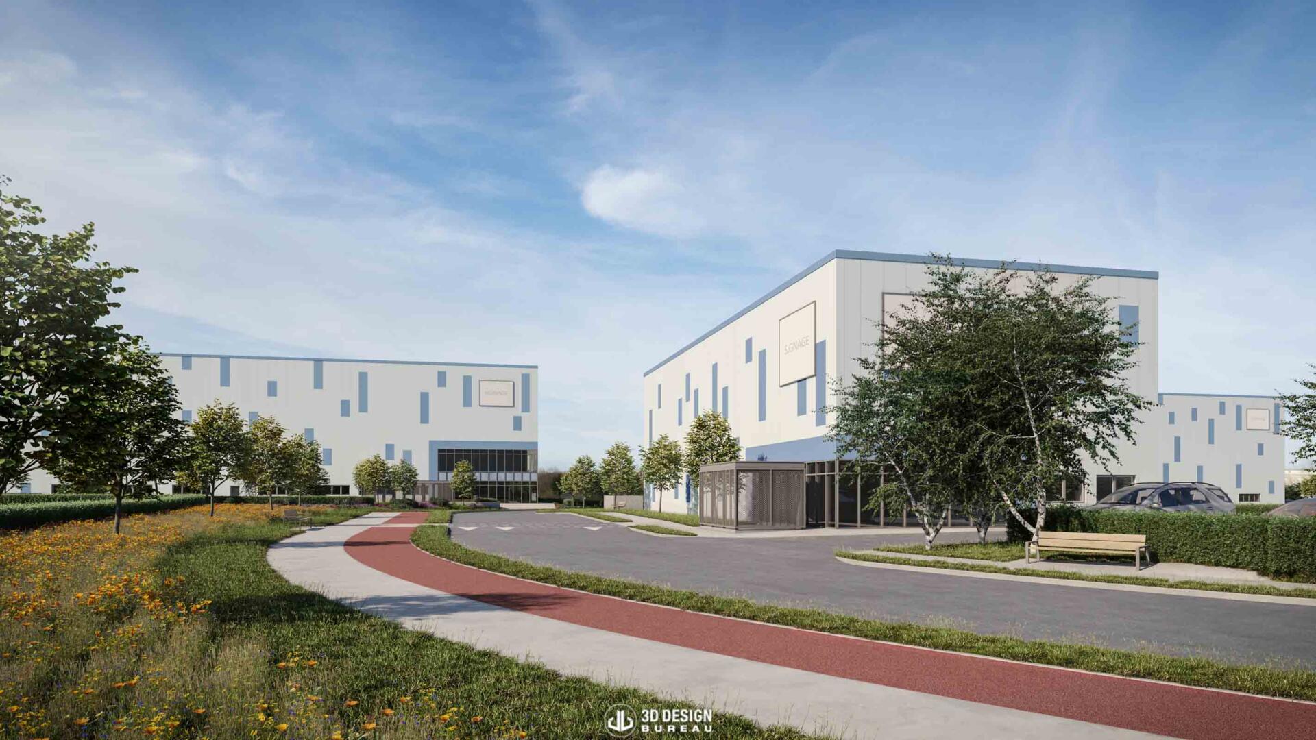 Architectural computer generated imagery of the approved industrial scheme in Clonshaugh