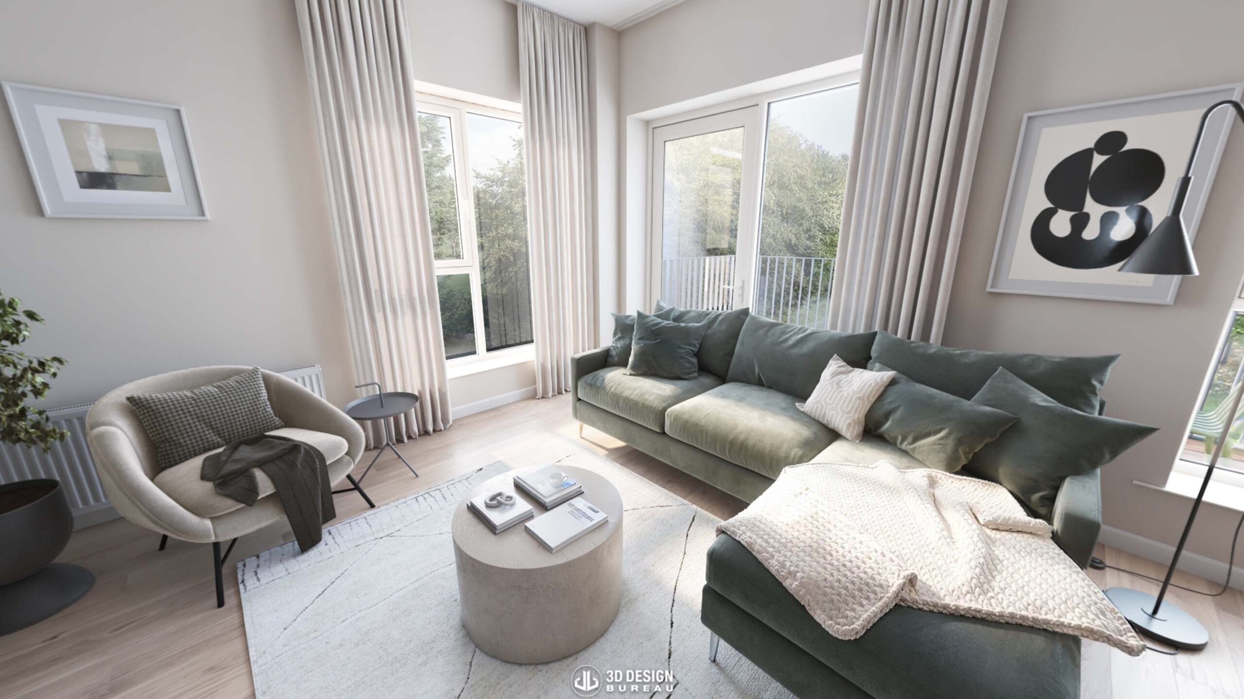 Off-plan virtual tour view of Cork 2-bedroom apartment living room
