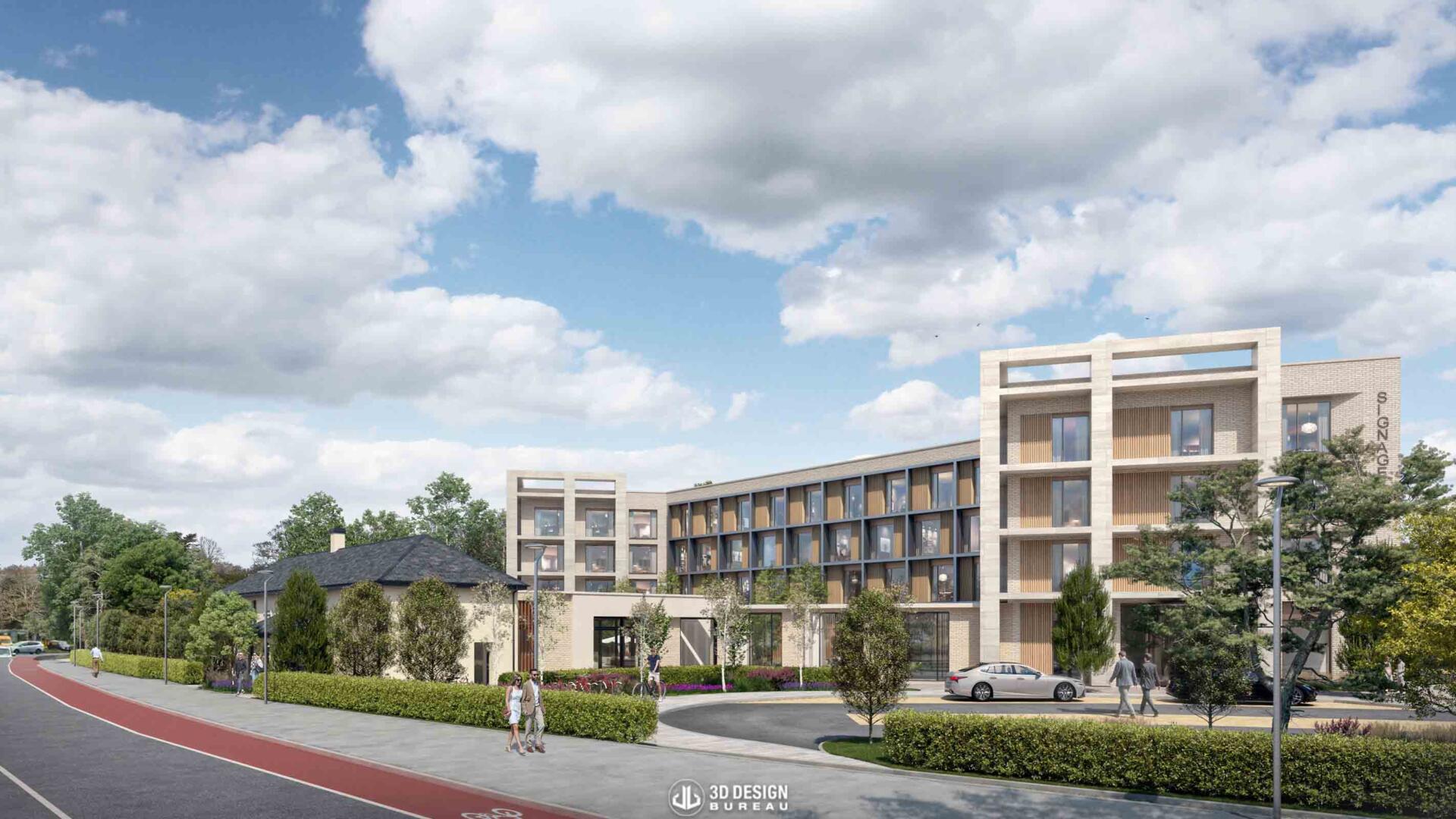 Architectural computer generated imagery of the hotel development in Dublin