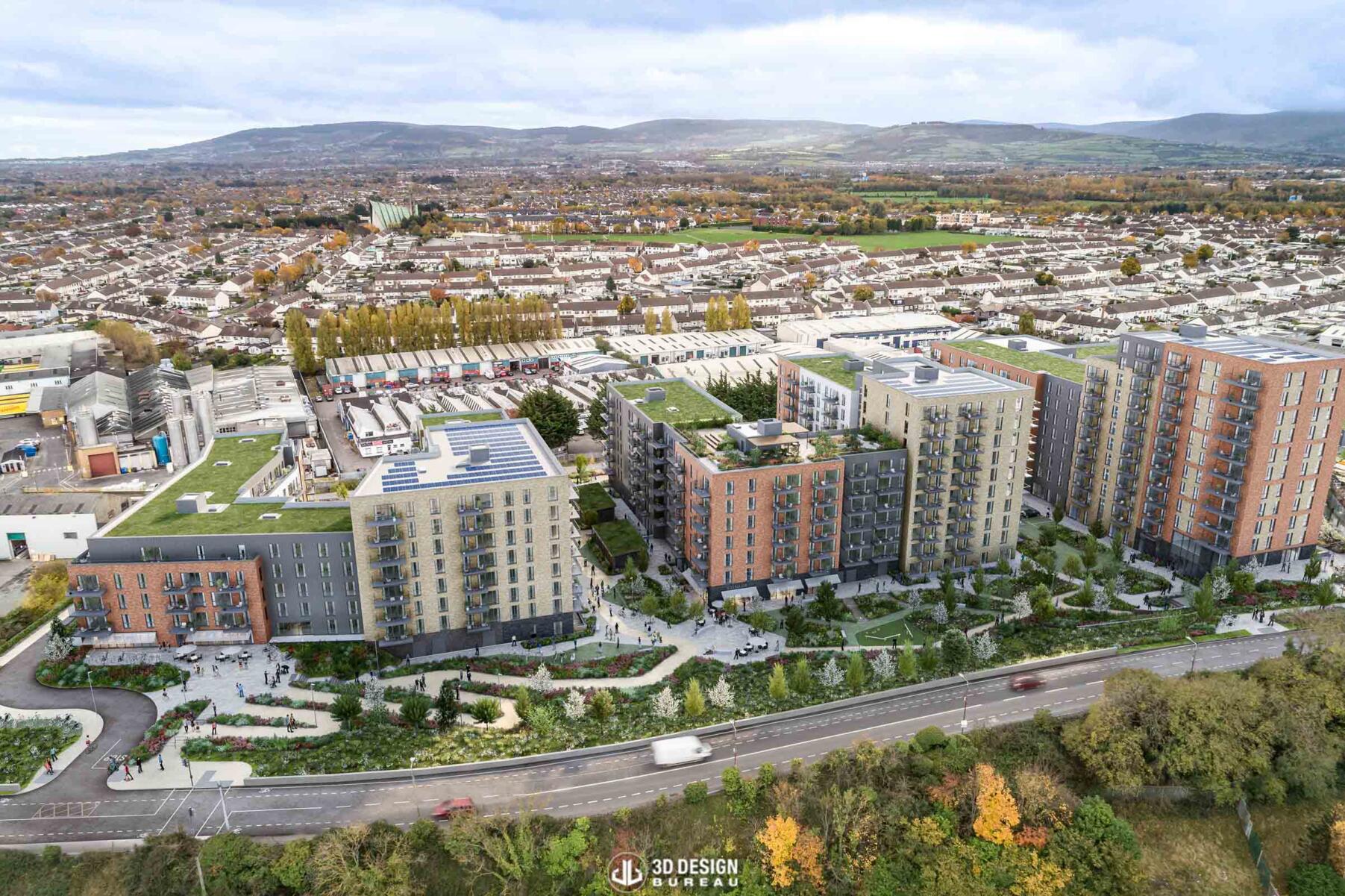 Aerial montage of the apartment development on Greenhills road
