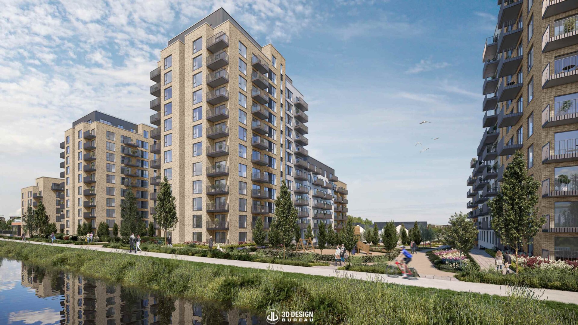 Architectural CGI of the Rathborne Wharf residential development on Rathborne Avenue, Pelletstown, Ashtown, Dublin 15