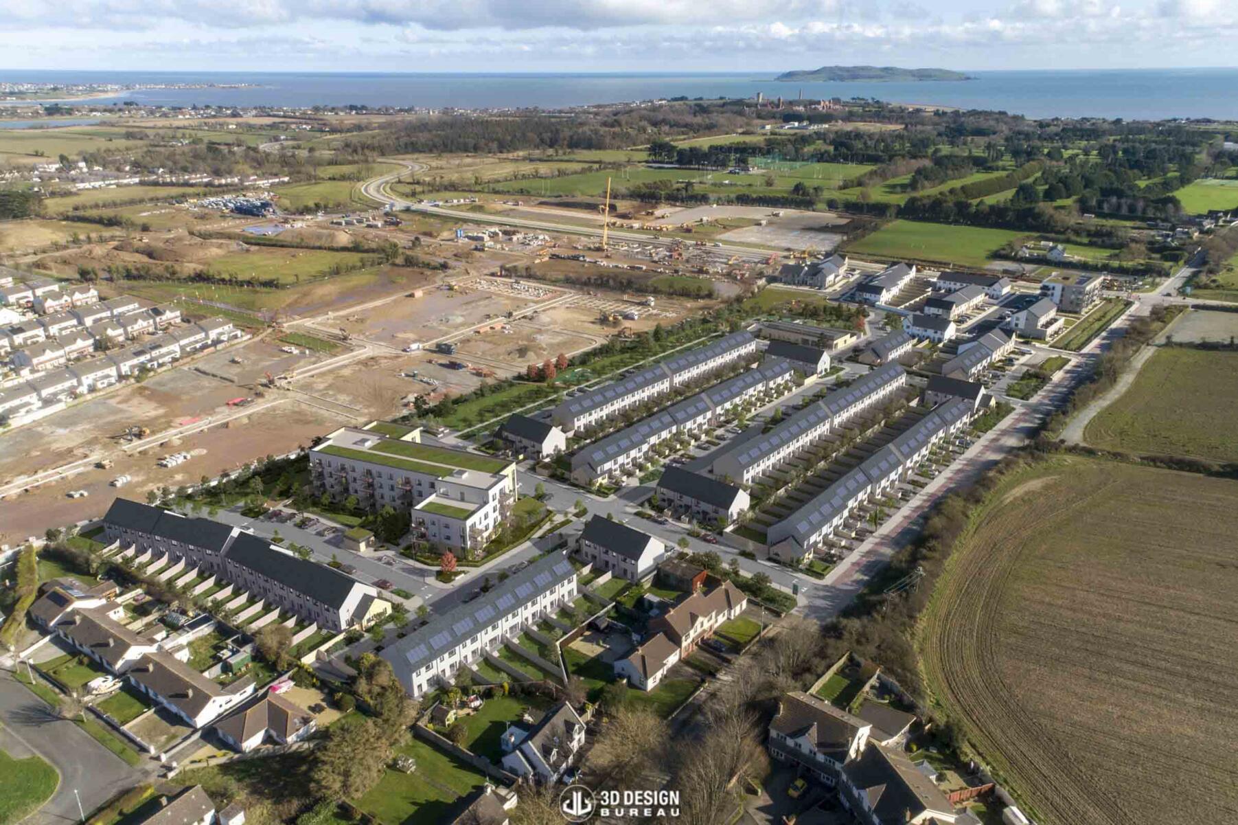 Proposed state aerial photomontage of the development in Donabate
