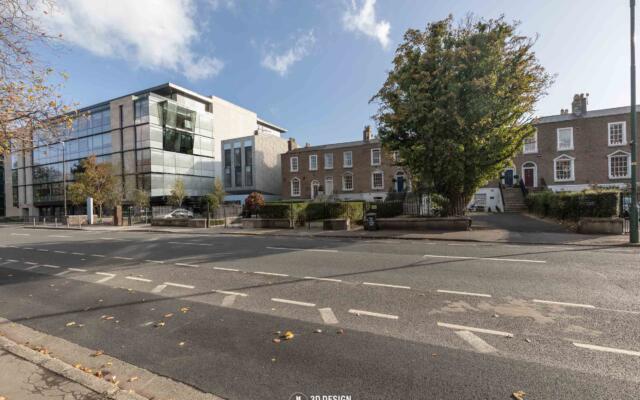 Proposed state verified view montage of the Office Expansion at Mespil Court in Dublin produced for visual impact assessment