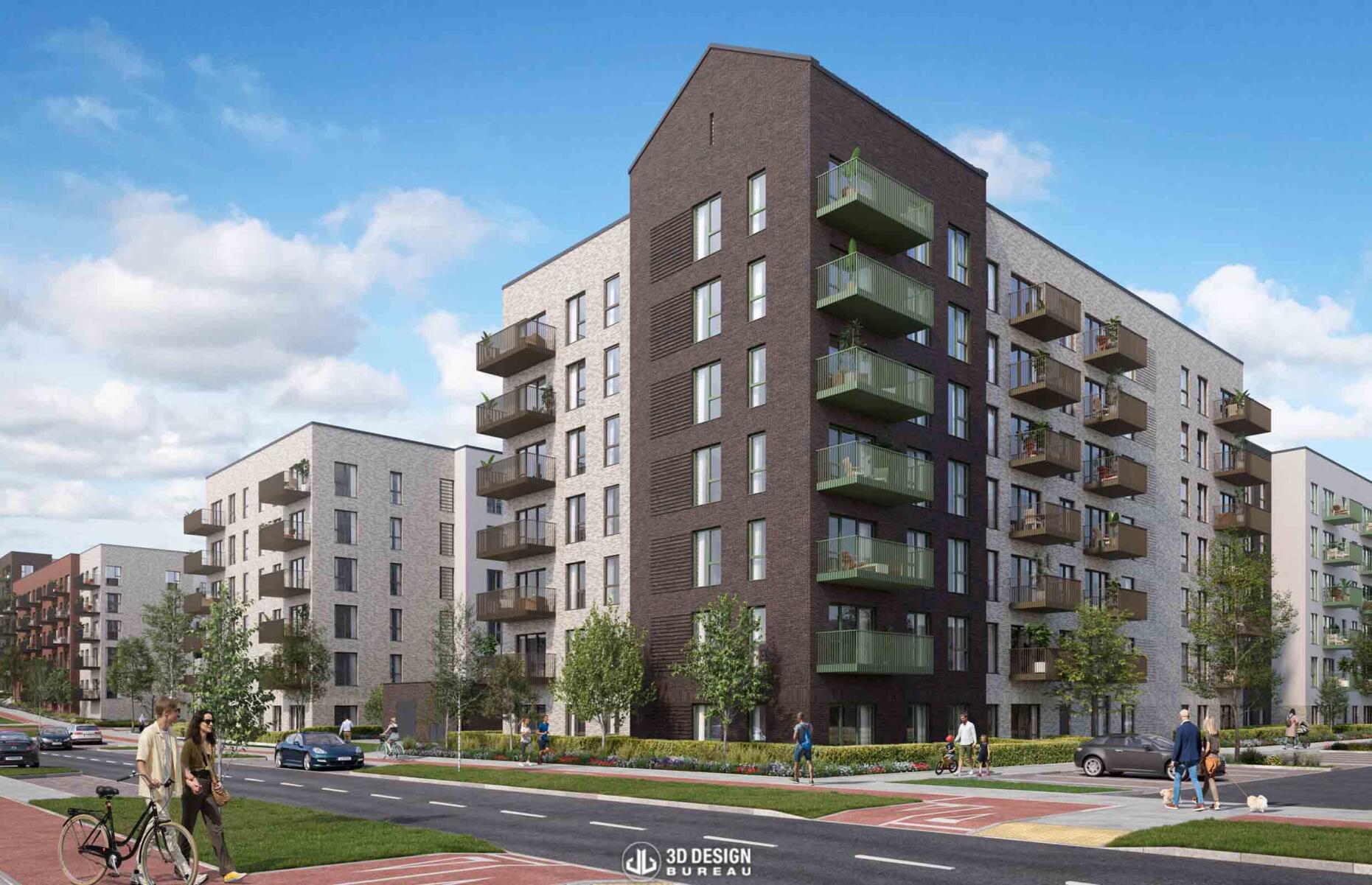 Architectural computer generated imagery of the Clonburris T6 development in Dublin