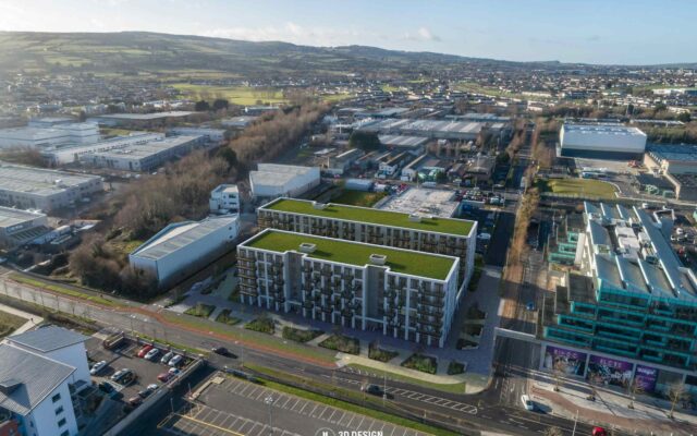 Aerial CGI of the Whitestown Way mixed-use development in Tallaght, Dublin