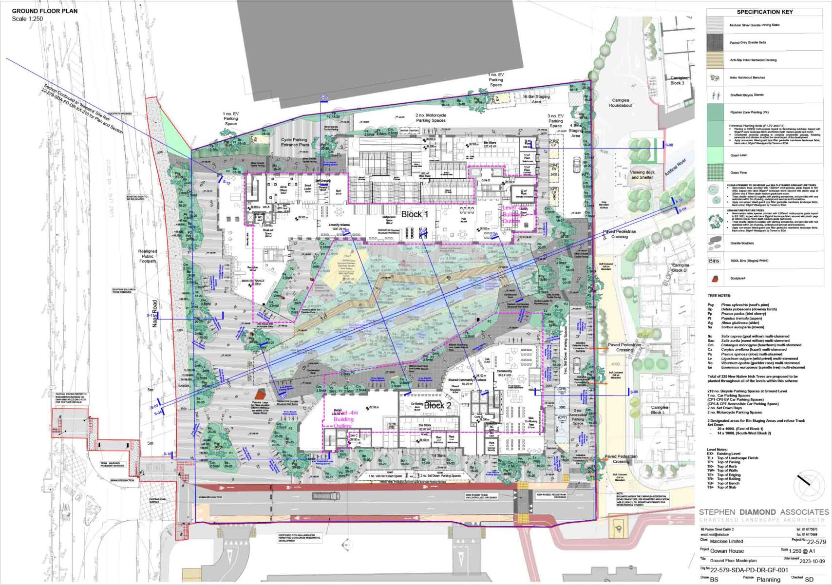 Landscape plan of the proposed development in Naas road, Dublin 12